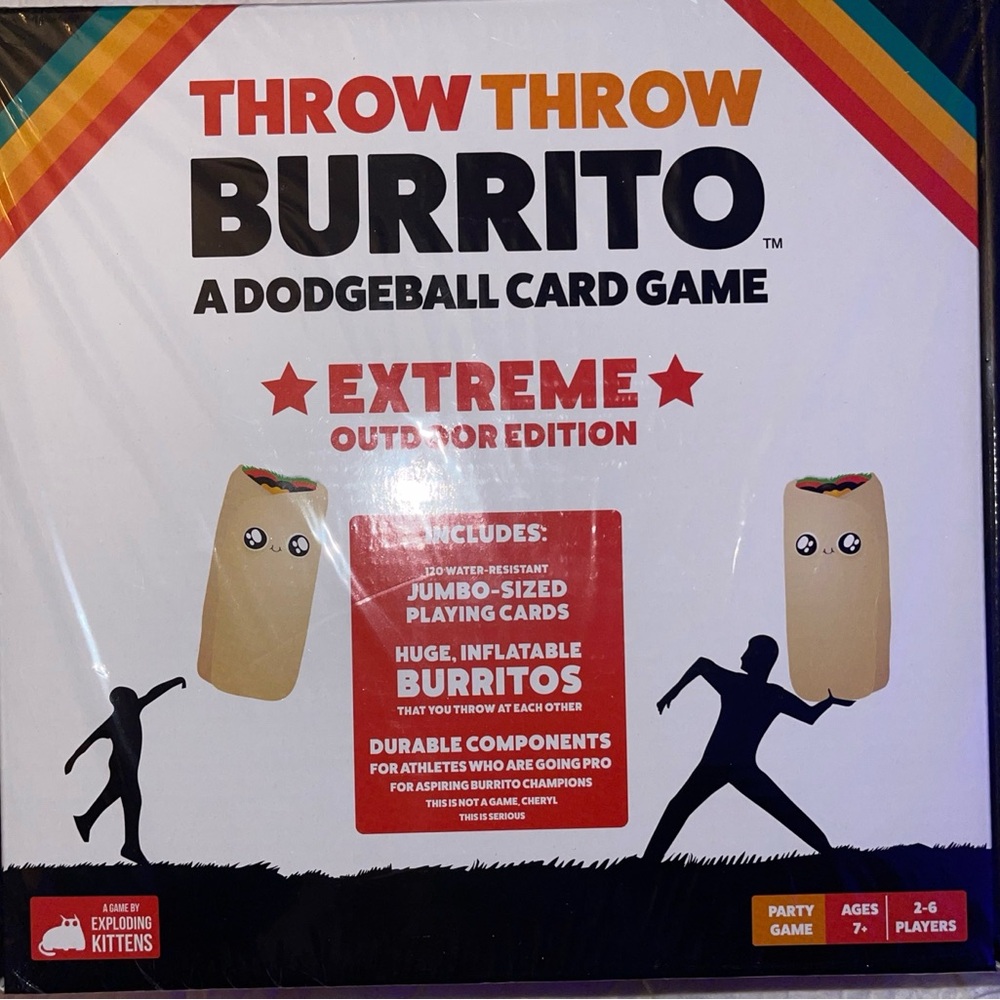 THROW THROW BURITO A DODGEBALL GAME FOR CARD WITH 2 LIFE SIZE BURITO AND INCuded
